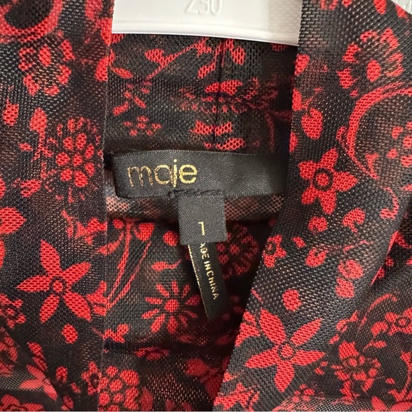 Maje Rouge Red and Black Floral Sheer Top Size 1 - Picture 5 of 9